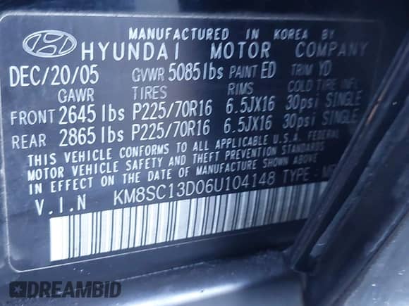 2006 Hyundai Santa Fe GLS с VIN KM8SC13D06U104148, выставлен на аукционе IAAI как лот 43438701 с пробегом 158 318 миль миль и . История ставок и продаж доступна на DreamBid. Изображение 9.
