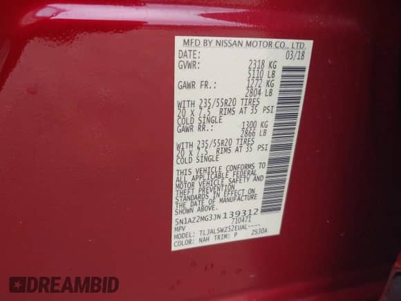 2018 Nissan Murano SV z VIN 5N1AZ2MG3JN139312, wystawiony jako IAAI lot #42368953 z przebiegiem 57 824 mil mil oraz . Historia ofert i sprzedaży dostępna na DreamBid. Obrazek 9.