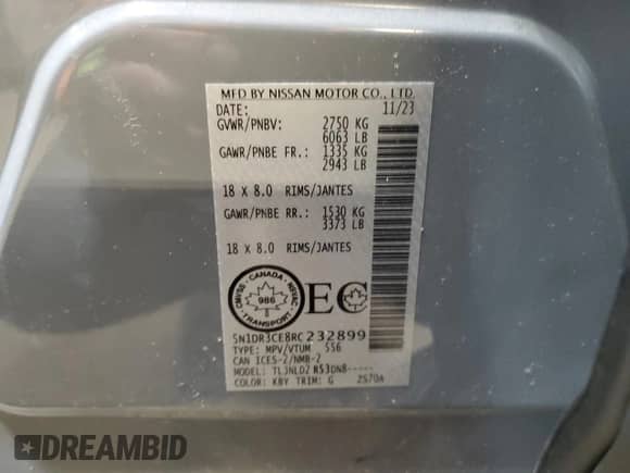 2024 Nissan Pathfinder z VIN 5N1DR3CE8RC232899, wystawiony jako Copart lot #50051485 z przebiegiem 10 976 mil mil oraz Szkoda całkowita • Salvage title. Historia ofert i sprzedaży dostępna na DreamBid. Obrazek 13.