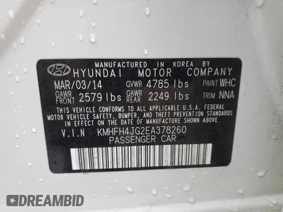 2014 Hyundai Azera Limited z VIN KMHFH4JG2EA378260, wystawiony jako Copart lot #84656144 z przebiegiem 62 292 mil mil oraz Szkoda całkowita • Salvage title. Historia ofert i sprzedaży dostępna na DreamBid. Obrazek 13.