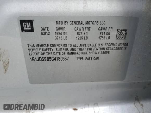 2012 Chevrolet Sonic LT z VIN 1G1JD5SB5C4180537, wystawiony jako Copart lot #86329704 z przebiegiem 134 506 mil mil oraz Szkoda całkowita • Salvage title. Historia ofert i sprzedaży dostępna na DreamBid. Obrazek 14.