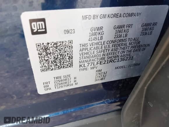 2024 Chevrolet Trax LS with VIN KL77LFE21RC136231, listed as a IAAI auction lot 43346959 with 9,395 mi miles and . Bid and sale history available at DreamBid. Image 9.