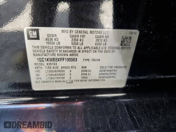 2015 Chevrolet Silverado 2500HD LTZ с VIN 1GC1KWE8XFF195563, выставлен на аукционе Copart как лот 83994095 с пробегом 196 008 миль миль и Списание • Salvage title. История ставок и продаж доступна на DreamBid. Изображение 12.