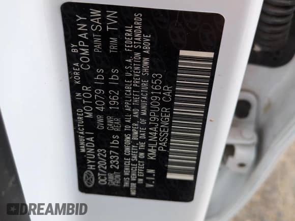 2023 Hyundai Elantra Limited с VIN KMHLN4AJ9PU091653, выставлен на аукционе Copart как лот 57335985 с пробегом 25 592 миль миль и Списание • Salvage title. История ставок и продаж доступна на DreamBid. Изображение 12.