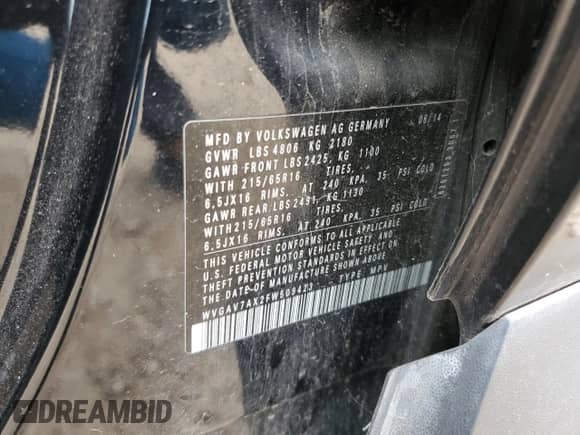 2015 Volkswagen Tiguan с VIN WVAGV7AX2FW509423, выставлен на аукционе Copart как лот 89096765 с пробегом 111 300 миль миль и Чистый • Clean title. История ставок и продаж доступна на DreamBid. Изображение 13.