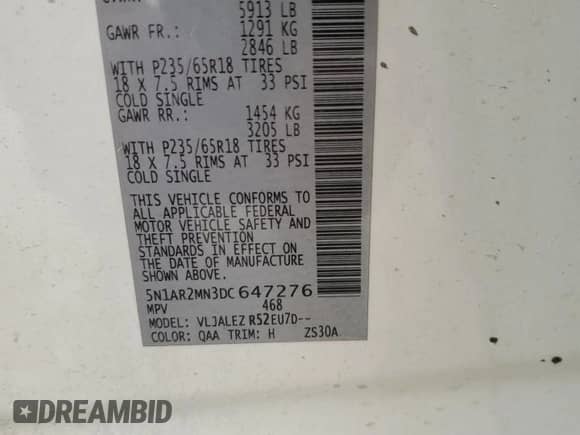 2013 Nissan Pathfinder SV с VIN 5N1AR2MN3DC647276, выставлен на аукционе Copart как лот 82372635 с пробегом 184 458 миль миль и Чистый • Clean title. История ставок и продаж доступна на DreamBid. Изображение 14.