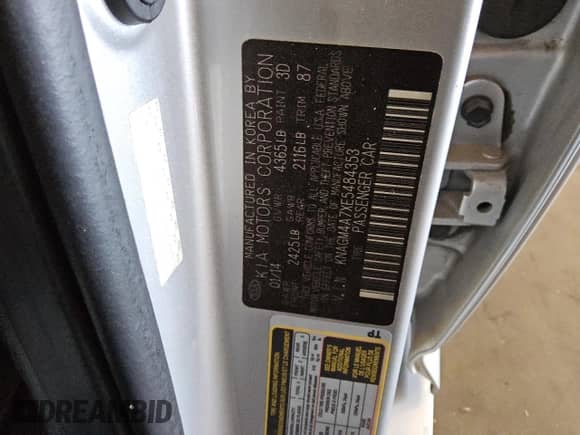 2014 Kia Optima LX с VIN KNAGM4A7XE5484353, выставлен на аукционе Copart как лот 68581535 с пробегом 117 518 миль миль и Чистый • Clean title. История ставок и продаж доступна на DreamBid. Изображение 12.