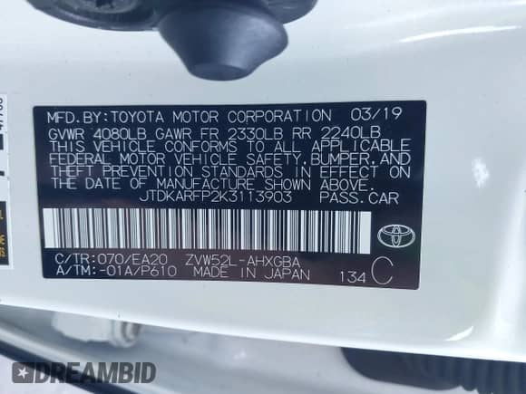 2019 Toyota Prius Plus с VIN JTDKARFP2K3113903, выставлен на аукционе IAAI как лот 41631824 с пробегом 102 107 миль миль и . История ставок и продаж доступна на DreamBid. Изображение 9.