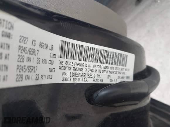 2006 Jeep Grand Cherokee Limited with VIN 1J4HS58N66C182816, listed as a IAAI auction lot 43508950 with Not provided miles and . Bid and sale history available at DreamBid. Image 9.