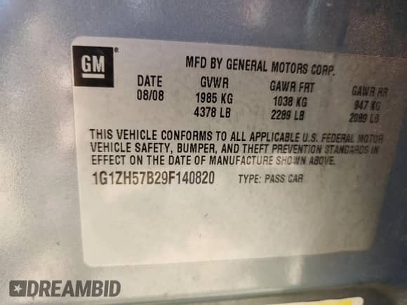 2009 Chevrolet Malibu 1LT с VIN 1G1ZH57B29F140820, выставлен на аукционе Copart как лот 84884115 с пробегом 228 155 миль миль и Списание • Salvage title. История ставок и продаж доступна на DreamBid. Изображение 12.