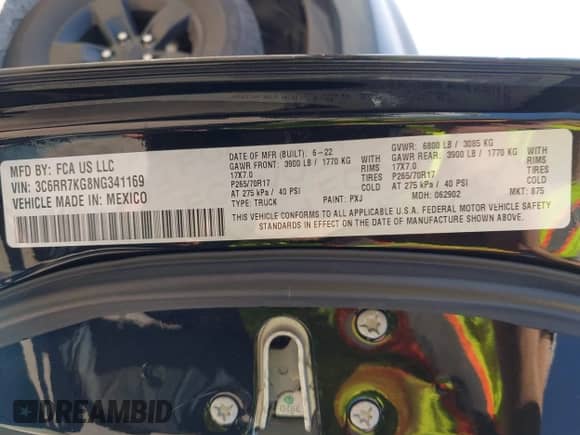 2022 Ram 1500 Tradesman z VIN 3C6RR7KG8NG341169, wystawiony jako IAAI lot #42082810 z przebiegiem 30 498 mil mil oraz . Historia ofert i sprzedaży dostępna na DreamBid. Obrazek 9.