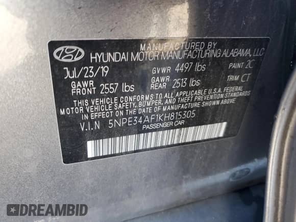 2019 Hyundai Sonata Sport z VIN 5NPE34AF1KH815305, wystawiony jako Copart lot #85528625 z przebiegiem 32 571 mil mil oraz Szkoda całkowita • Salvage title. Historia ofert i sprzedaży dostępna na DreamBid. Obrazek 12.