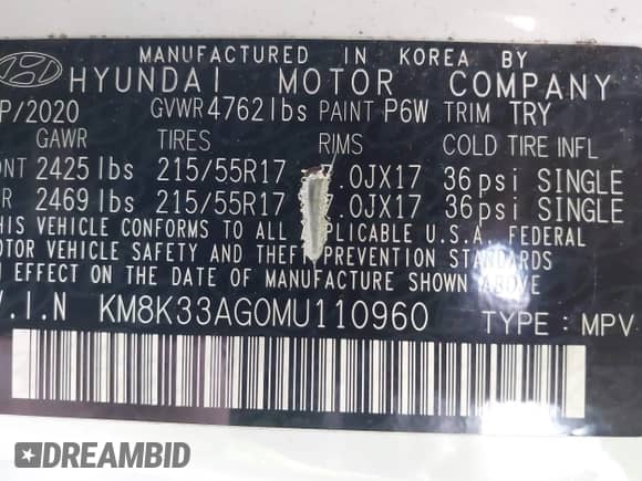 2021 Hyundai Kona Limited z VIN KM8K33AG0MU110960, wystawiony jako IAAI lot #43517283 z przebiegiem Nie podano mil oraz . Historia ofert i sprzedaży dostępna na DreamBid. Obrazek 8.