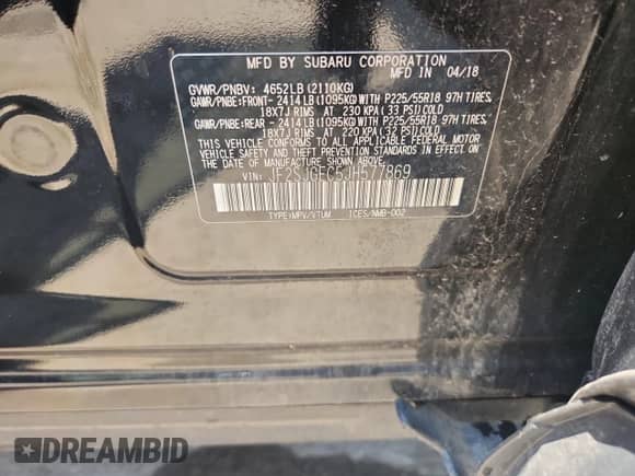 2018 Subaru Forester Premium with VIN JF2SJGEC5JH577869, listed as a Copart auction lot 65420655 with 88,826 mi miles and Clean title. Bid and sale history available at DreamBid. Image 14.