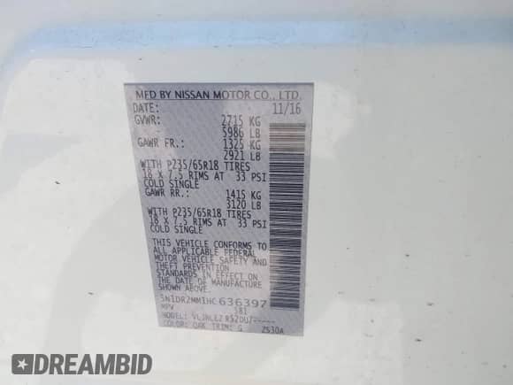 2017 Nissan Pathfinder SL с VIN 5N1DR2MM1HC636397, выставлен на аукционе IAAI как лот 42404379 с пробегом 135 858 миль миль и . История ставок и продаж доступна на DreamBid. Изображение 9.