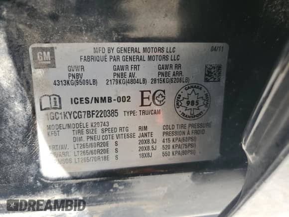 2011 Chevrolet Silverado 2500HD LTZ с VIN 1GC1KYCG7BF220385, выставлен на аукционе Copart как лот 70838595 с пробегом 218 423 миль миль и Чистый • Clean title. История ставок и продаж доступна на DreamBid. Изображение 12.