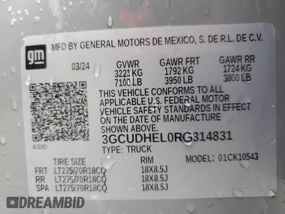 2024 Chevrolet Silverado 1500 ZR2 с VIN 3GCUDHEL0RG314831, выставлен на аукционе Copart как лот 85910774 с пробегом 19 889 миль миль и Списание • Salvage title. История ставок и продаж доступна на DreamBid. Изображение 12.