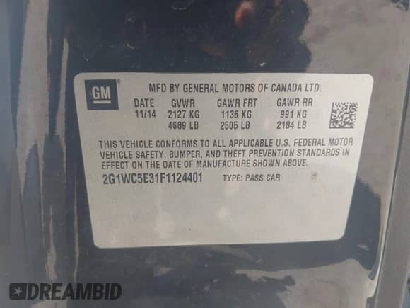 2015 Chevrolet Impala LTZ z VIN 2G1WC5E31F1124401, wystawiony jako IAAI lot #42604579 z przebiegiem 152 210 mil mil oraz . Historia ofert i sprzedaży dostępna na DreamBid. Obrazek 9.