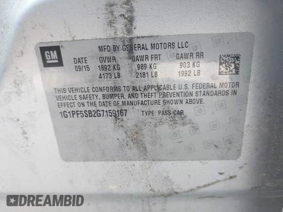 2016 Chevrolet Cruze LT with VIN 1G1PF5SB2G7159167, listed as a IAAI auction lot 42129765 with 92,026 mi miles and . Bid and sale history available at DreamBid. Image 9.