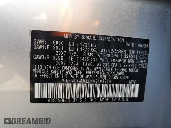 2021 Subaru Ascent Limited с VIN 4S4WMALD4M3403904, выставлен на аукционе Copart как лот 64671275 с пробегом 56 899 миль миль и Списание • Salvage title. История ставок и продаж доступна на DreamBid. Изображение 14.