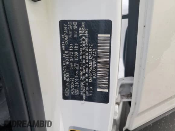 2024 Hyundai Venue Limited с VIN KMHRC8A34RU294672, выставлен на аукционе Copart как лот 85551815 с пробегом 8 236 миль миль и На запчасти • Non repairable. История ставок и продаж доступна на DreamBid. Изображение 13.