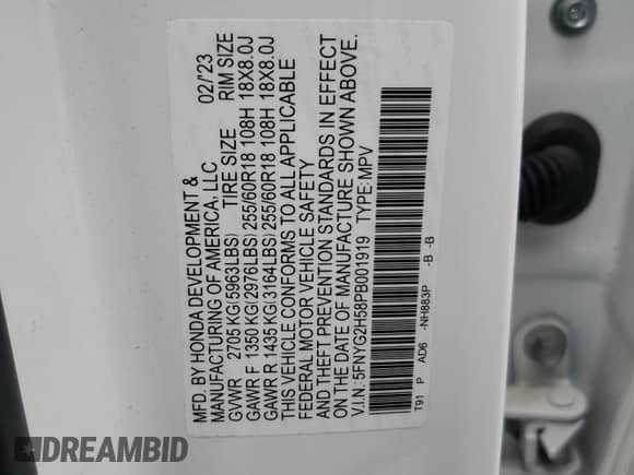 2023 Honda Pilot EX-L z VIN 5FNYG2H58PB001919, wystawiony jako Copart lot #81365014 z przebiegiem 13 624 mil mil oraz Szkoda całkowita • Salvage title. Historia ofert i sprzedaży dostępna na DreamBid. Obrazek 14.