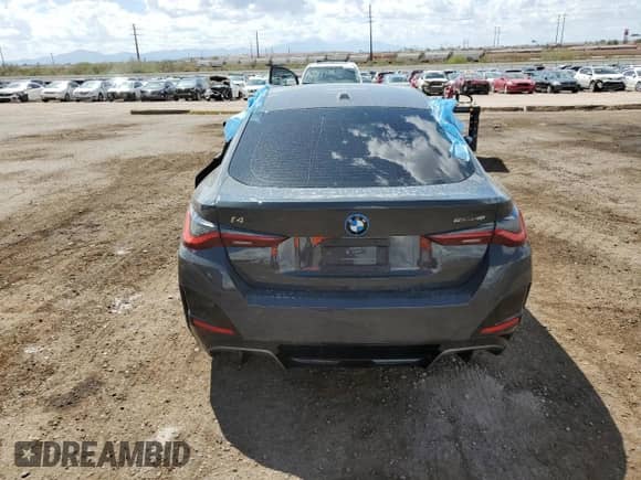 2025 BMW i4 eDrive40 with VIN WBY23HD05SFU42876, listed as a Copart auction lot 80259765 with 7,530 mi miles and Salvage title. Bid and sale history available at DreamBid. Image 6.