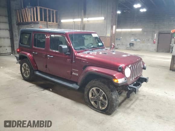 2021 Jeep Wrangler Unlimited Sahara with VIN 1C4HJXEGXMW758252, listed as a Copart auction lot 50489015 with 38,388 mi miles and Salvage title. Bid and sale history available at DreamBid. Image 4.