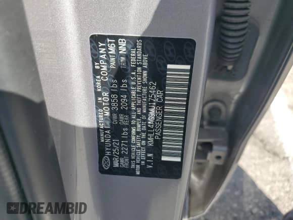 2021 Hyundai Elantra SE с VIN KMHLL4AG9MU175462, выставлен на аукционе Copart как лот 85142805 с пробегом 28 835 миль миль и Списание • Salvage title. История ставок и продаж доступна на DreamBid. Изображение 12.