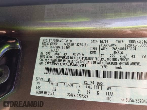 2020 Ford F-150 XLT z VIN 1FTEW1CP7LFA08701, wystawiony jako IAAI lot #43251685 z przebiegiem 94 333 mil mil oraz . Historia ofert i sprzedaży dostępna na DreamBid. Obrazek 9.