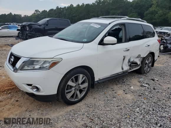 2014 Nissan Pathfinder Platinum with VIN 5N1AR2MM1EC652114, listed as a Copart auction lot 66991445 with 155,936 mi miles and Salvage title. Bid and sale history available at DreamBid. Image 1.