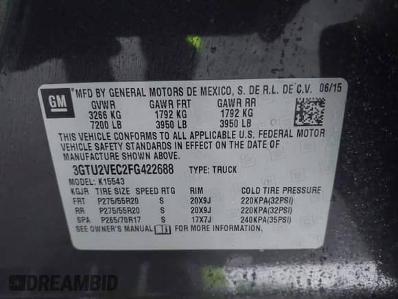 2015 GMC Sierra 1500 SLT z VIN 3GTU2VEC2FG422688, wystawiony jako IAAI lot #43302406 z przebiegiem 108 793 mil mil oraz . Historia ofert i sprzedaży dostępna na DreamBid. Obrazek 9.