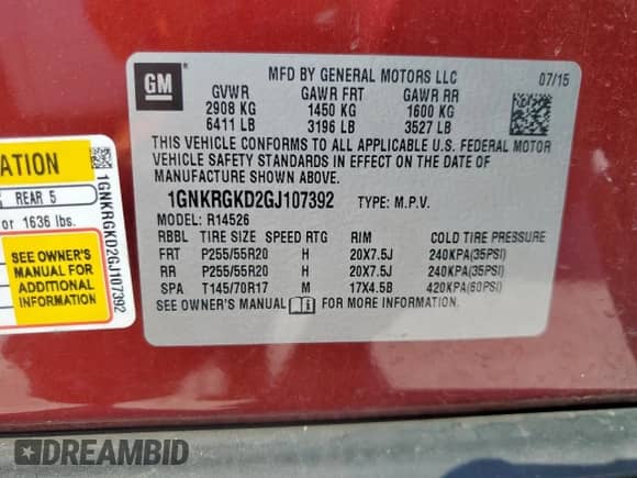 2016 Chevrolet Traverse LT z VIN 1GNKRGKD2GJ107392, wystawiony jako Copart lot #82369025 z przebiegiem 107 892 mil mil oraz Szkoda całkowita • Salvage title. Historia ofert i sprzedaży dostępna na DreamBid. Obrazek 12.