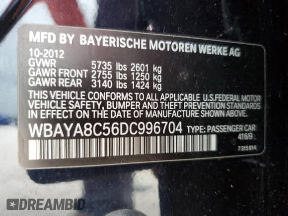 2013 BMW 7 Series 750i с VIN WBAYA8C56DC996704, выставлен на аукционе Copart как лот 64466705 с пробегом 102 278 миль миль и Списание • Salvage title. История ставок и продаж доступна на DreamBid. Изображение 13.