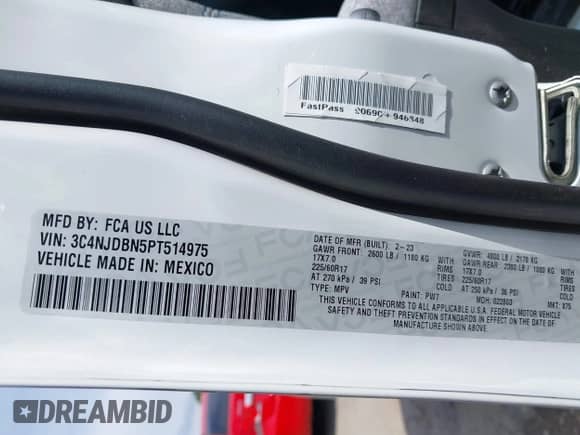 2023 Jeep Compass Latitude с VIN 3C4NJDBN5PT514975, выставлен на аукционе IAAI как лот 42470040 с пробегом 88 313 миль миль и . История ставок и продаж доступна на DreamBid. Изображение 9.