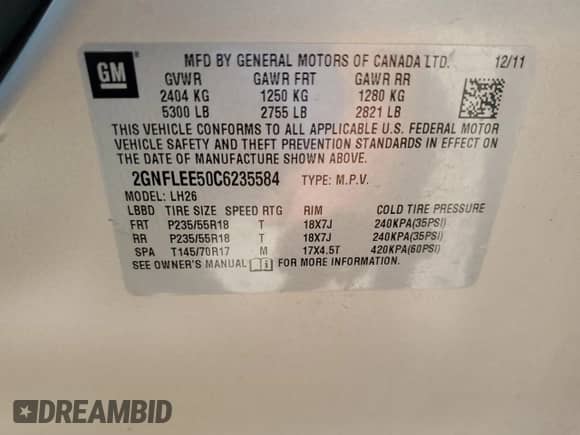 2012 Chevrolet Equinox 1LT z VIN 2GNFLEE50C6235584, wystawiony jako Copart lot #62080945 z przebiegiem 143 237 mil mil oraz Szkoda całkowita • Salvage title. Historia ofert i sprzedaży dostępna na DreamBid. Obrazek 12.