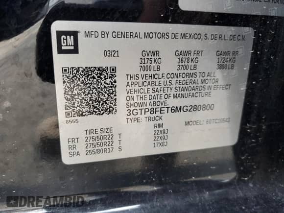 2021 GMC Sierra 1500 Denali with VIN 3GTP8FET6MG280800, listed as a Copart auction lot 89313195 with 115,173 mi miles and Salvage title. Bid and sale history available at DreamBid. Image 13.