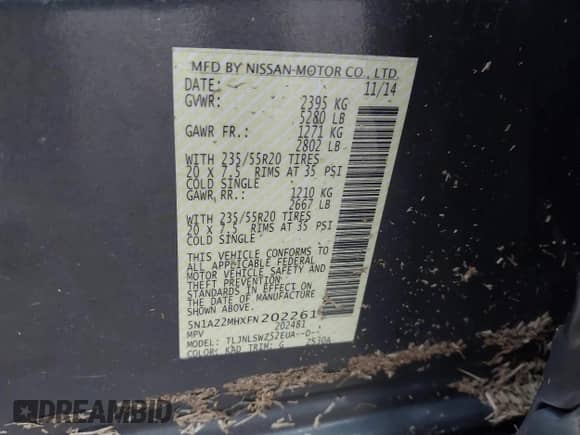 2015 Nissan Murano S с VIN 5N1AZ2MHXFN202261, выставлен на аукционе IAAI как лот 41976074 с пробегом 124 142 миль миль и . История ставок и продаж доступна на DreamBid. Изображение 9.