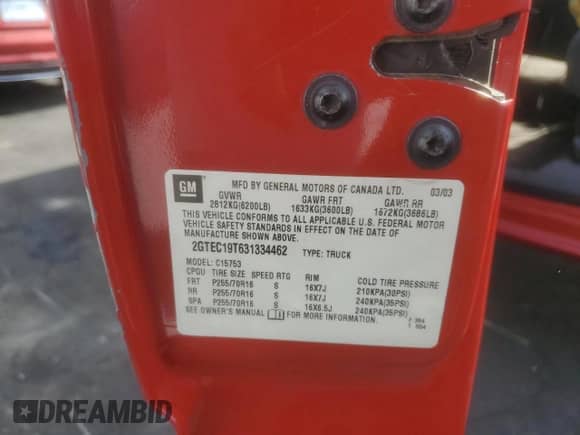 2003 GMC Sierra 1500 SLE с VIN 2GTEC19T631334462, выставлен на аукционе Copart как лот 70200225 с пробегом 237 438 миль миль и Списание • Salvage title. История ставок и продаж доступна на DreamBid. Изображение 12.