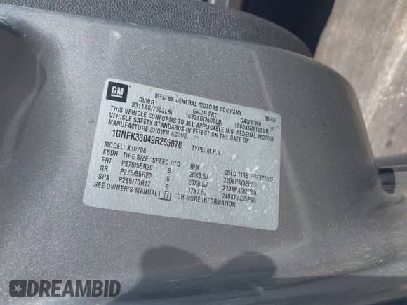2009 Chevrolet Tahoe LTZ с VIN 1GNFK33049R265070, выставлен на аукционе IAAI как лот 42769393 с пробегом 278 222 миль миль и . История ставок и продаж доступна на DreamBid. Изображение 9.