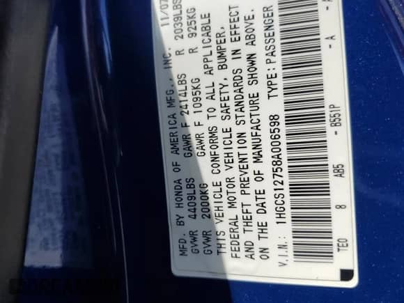 2008 Honda Accord EX с VIN 1HGCS12758A006598, выставлен на аукционе Copart как лот 71130185 с пробегом 223 448 миль миль и Списание • Salvage title. История ставок и продаж доступна на DreamBid. Изображение 12.