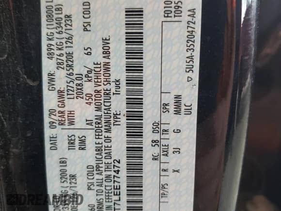 2020 Ford F-250 XL с VIN 1FT8W2BT7LEE77472, выставлен на аукционе Copart как лот 86137125 с пробегом 82 010 миль миль и Списание • Salvage title. История ставок и продаж доступна на DreamBid. Изображение 12.