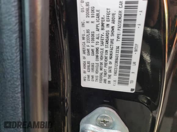 2009 Honda Accord LX-S with VIN 1HGCS12389A013334, listed as a Copart auction lot 81875905 with 155,494 mi miles and Salvage title. Bid and sale history available at DreamBid. Image 12.