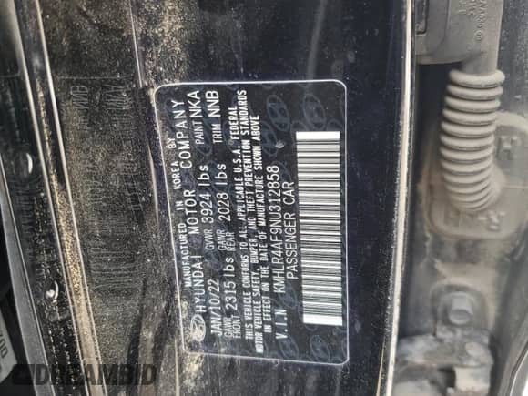 2022 Hyundai Elantra N Line с VIN KMHLR4AF9NU312858, выставлен на аукционе Copart как лот 66736245 с пробегом Не указан миль и На запчасти • Non repairable. История ставок и продаж доступна на DreamBid. Изображение 12.