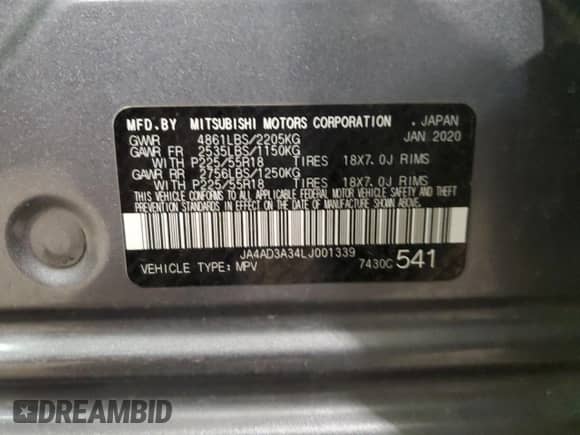 2020 Mitsubishi Outlander SE с VIN JA4AD3A34LJ001339, выставлен на аукционе Copart как лот 50270345 с пробегом 117 043 миль миль и Списание • Salvage title. История ставок и продаж доступна на DreamBid. Изображение 15.