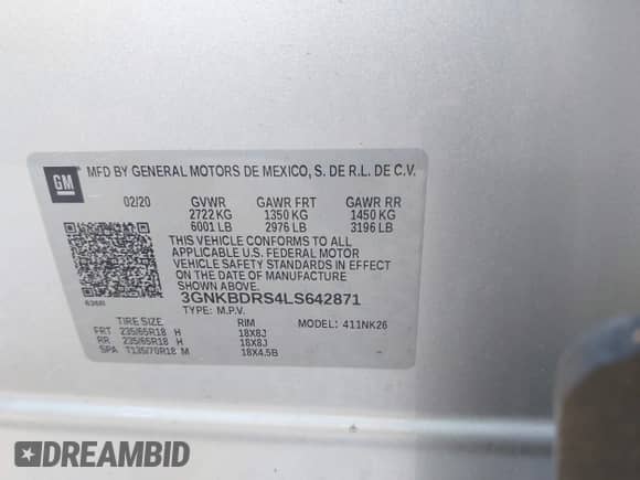 2020 Chevrolet Blazer LT with VIN 3GNKBDRS4LS642871, listed as a IAAI auction lot 42776820 with 71,826 mi miles and . Bid and sale history available at DreamBid. Image 9.