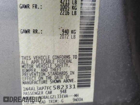 2015 Nissan Altima 2.5 with VIN 1N4AL3AP7FC582331, listed as a Copart auction lot 85704155 with 195,852 mi miles and Salvage title. Bid and sale history available at DreamBid. Image 12.