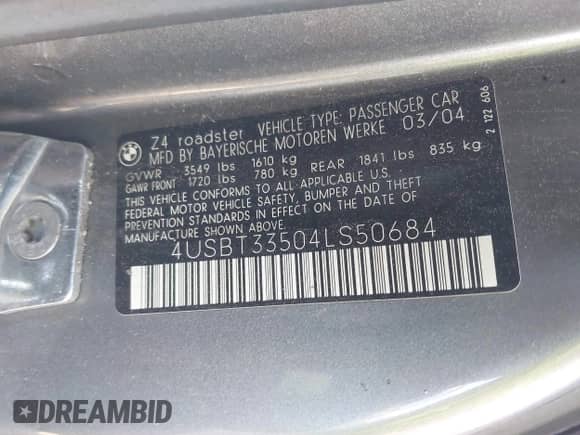 2004 BMW Z4 2.5i с VIN 4USBT33504LS50684, выставлен на аукционе IAAI как лот 42620116 с пробегом 119 707 миль миль и . История ставок и продаж доступна на DreamBid. Изображение 9.