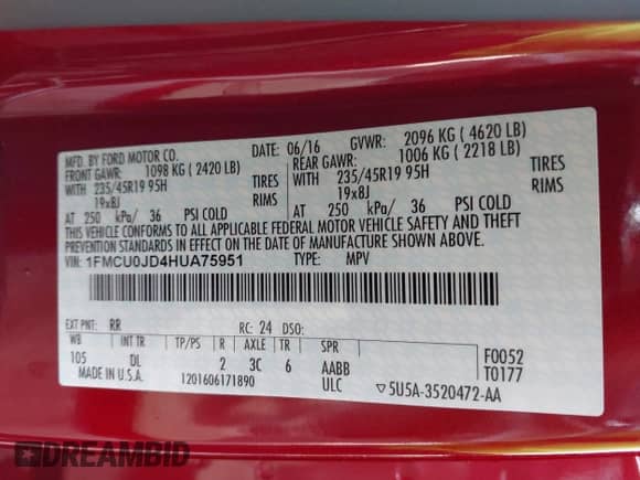 2017 Ford Escape Titanium с VIN 1FMCU0JD4HUA75951, выставлен на аукционе IAAI как лот 43282932 с пробегом 85 738 миль миль и . История ставок и продаж доступна на DreamBid. Изображение 9.
