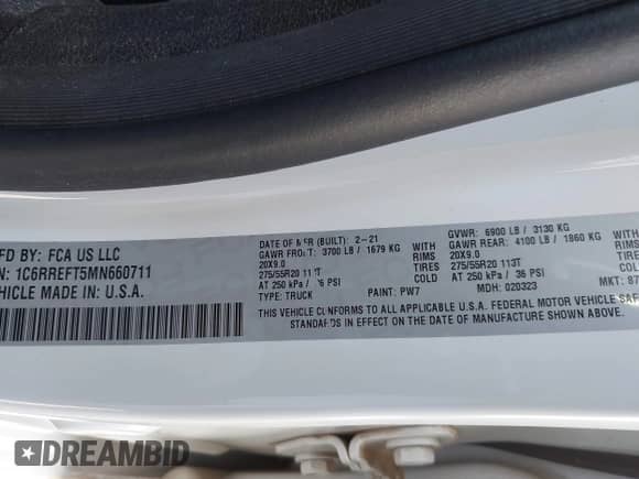 2021 Ram 1500 Big Horn с VIN 1C6RREFT5MN660711, выставлен на аукционе IAAI как лот 43358233 с пробегом 44 961 миль миль и . История ставок и продаж доступна на DreamBid. Изображение 9.